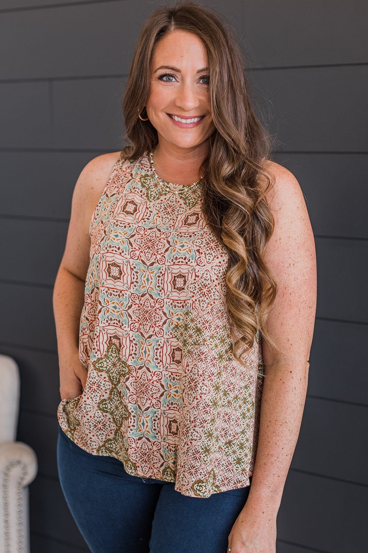 Learn To Love Floral Tank Top- Cream & Olive