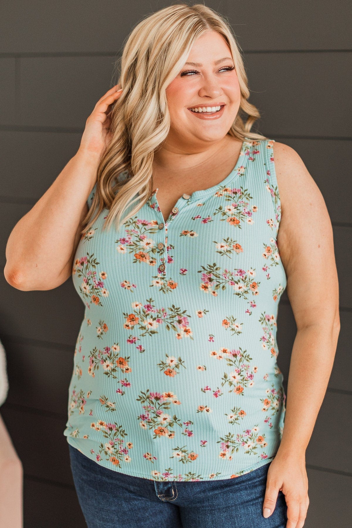 Love Out Loud Floral Tank Top- Aqua