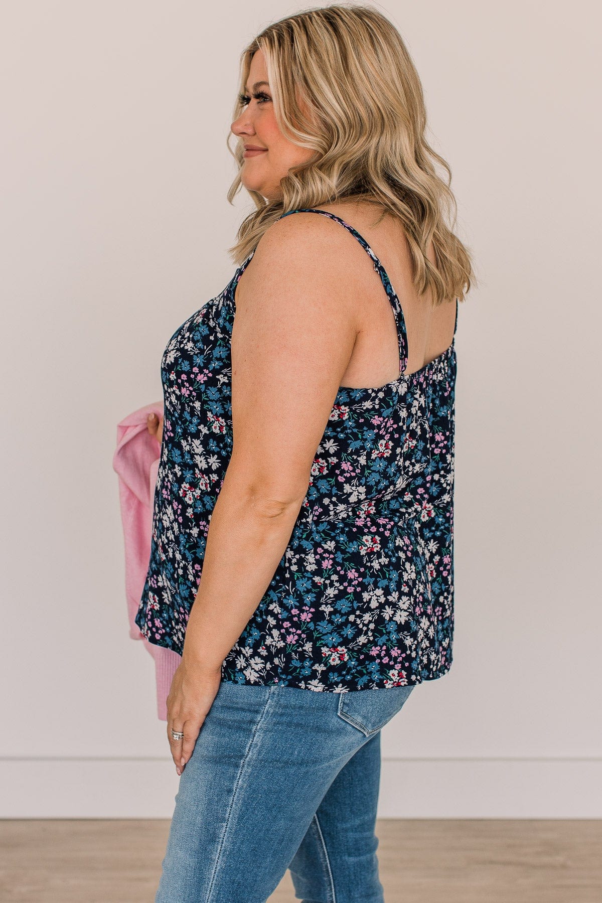 Lost In The Flowers Tank Top- Navy