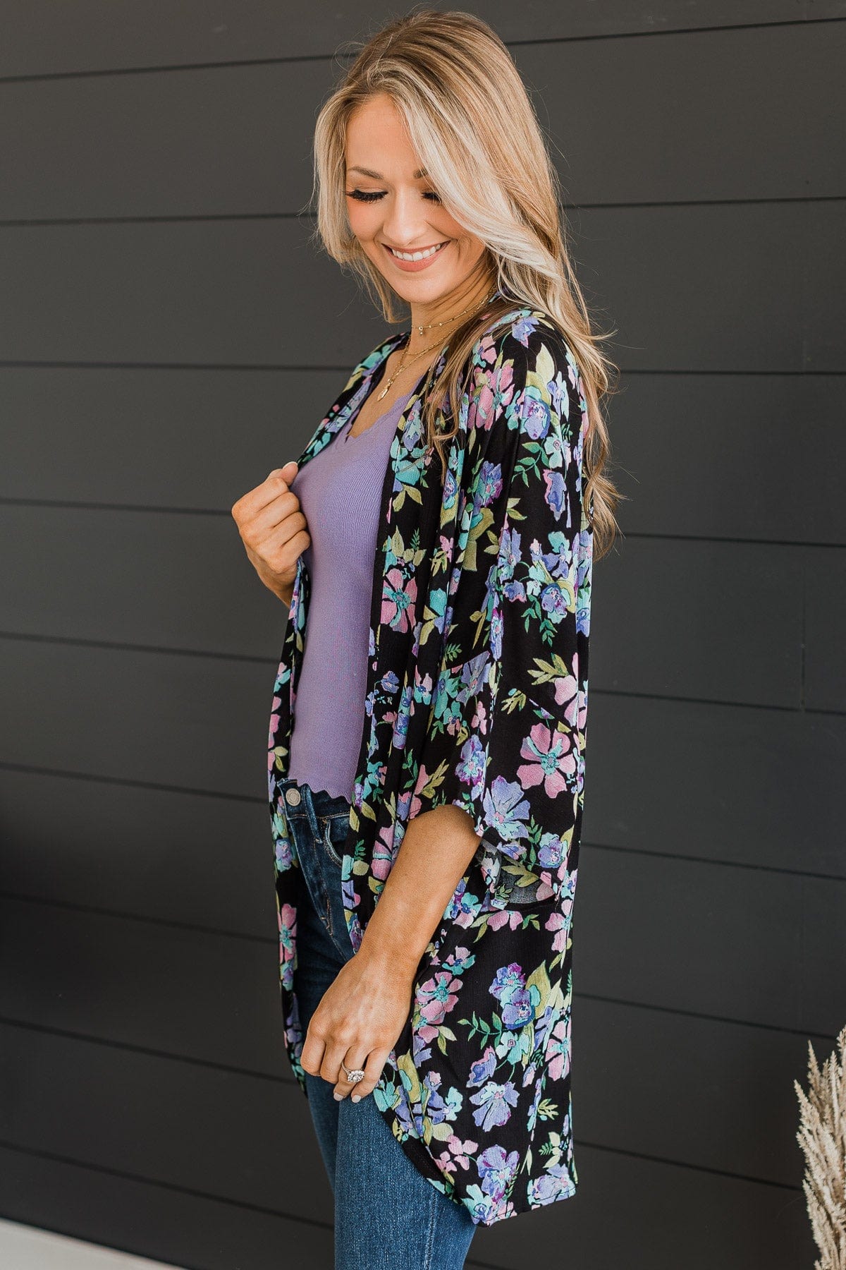 Imagine That Floral Kimono- Black