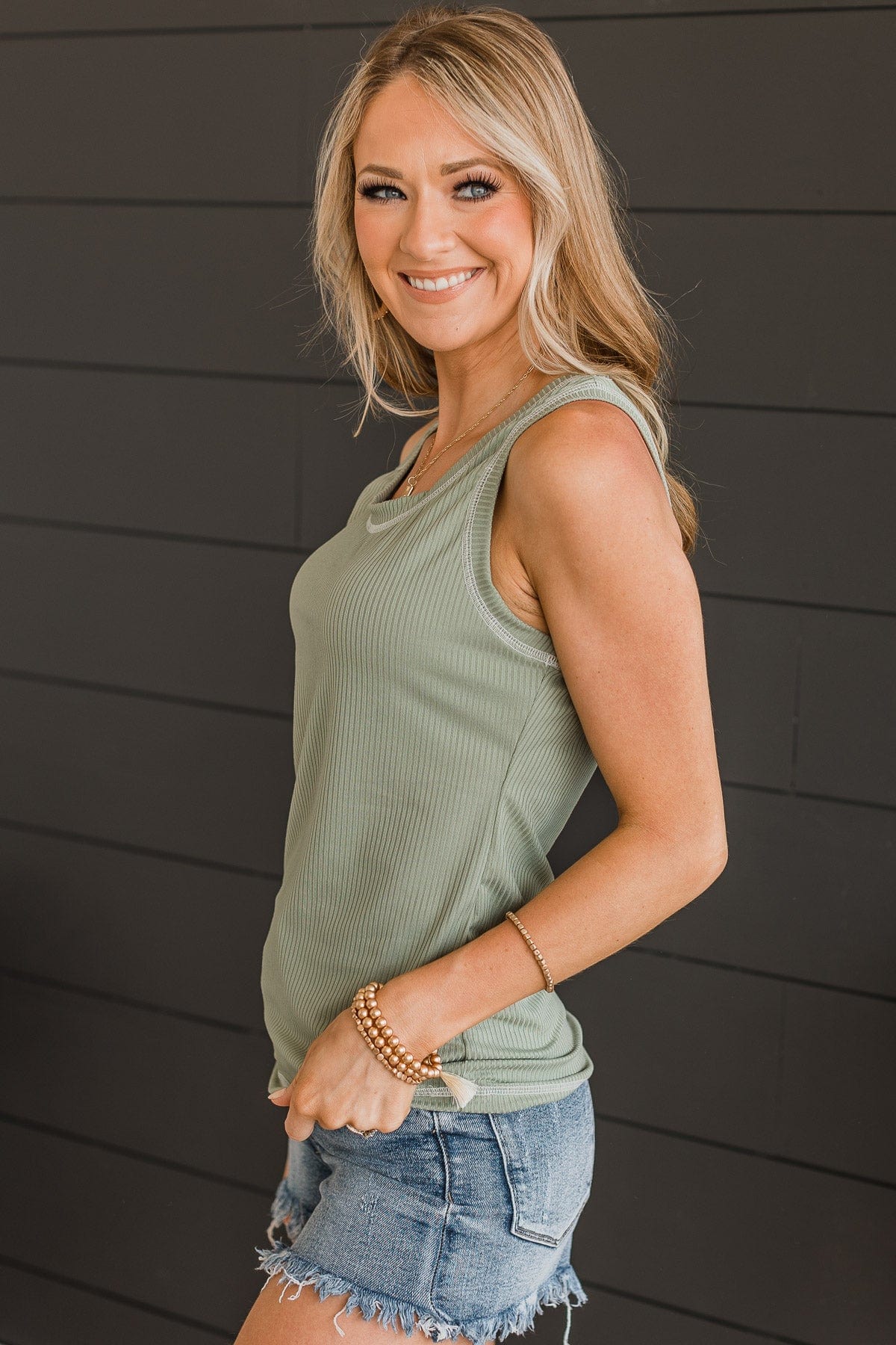 Good Attitude Ribbed Knit Tank Top- Sage