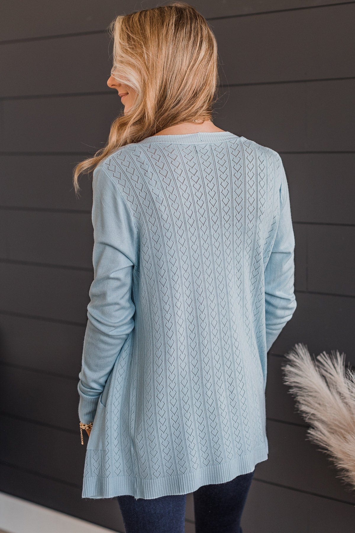 Found Myself Open Front Knit Cardigan- Light Blue