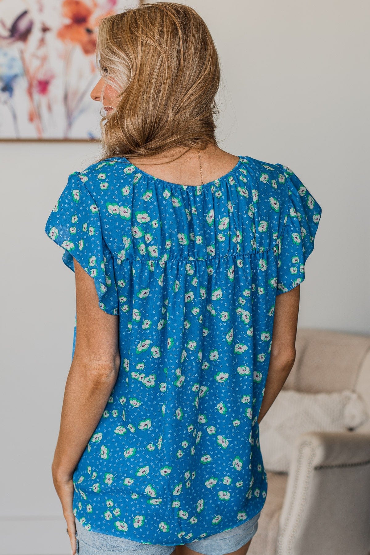 Embracing The New Floral Top- Dark Blue