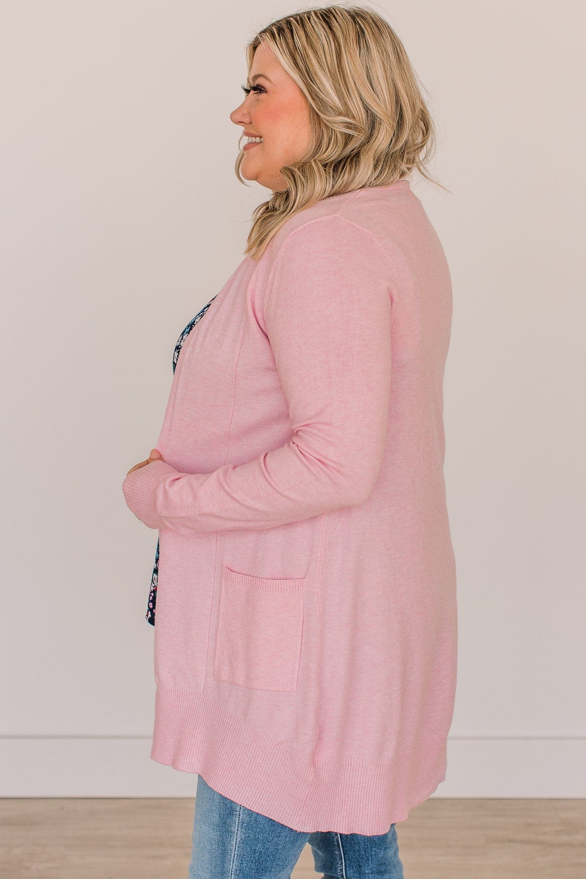 Lovely New Day Open Front Knit Cardigan- Light Pink