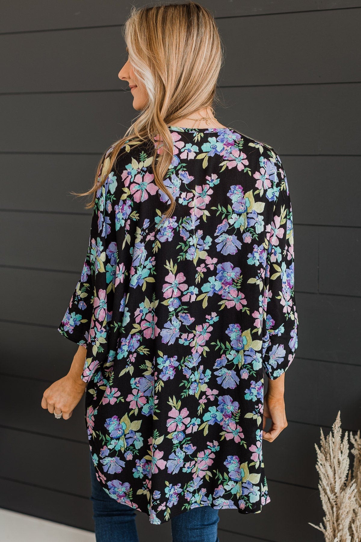 Imagine That Floral Kimono- Black