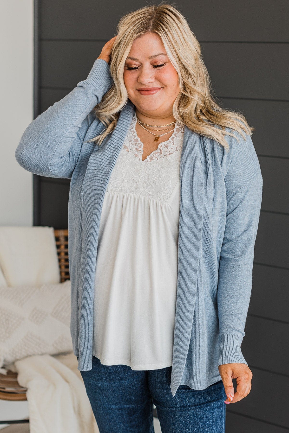 Holding On To Hope Knit Cardigan- Dusty Blue