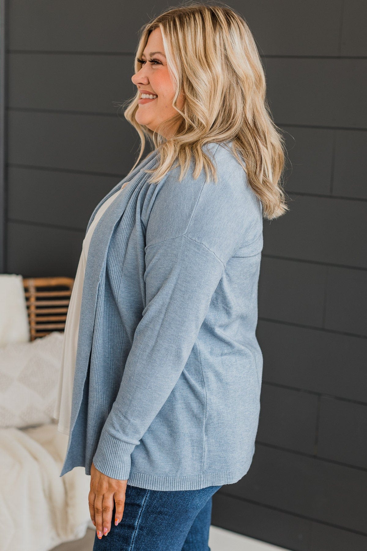 Holding On To Hope Knit Cardigan- Dusty Blue