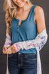 Bound To Be Beautiful Button Henley Tank Top- Dark Teal