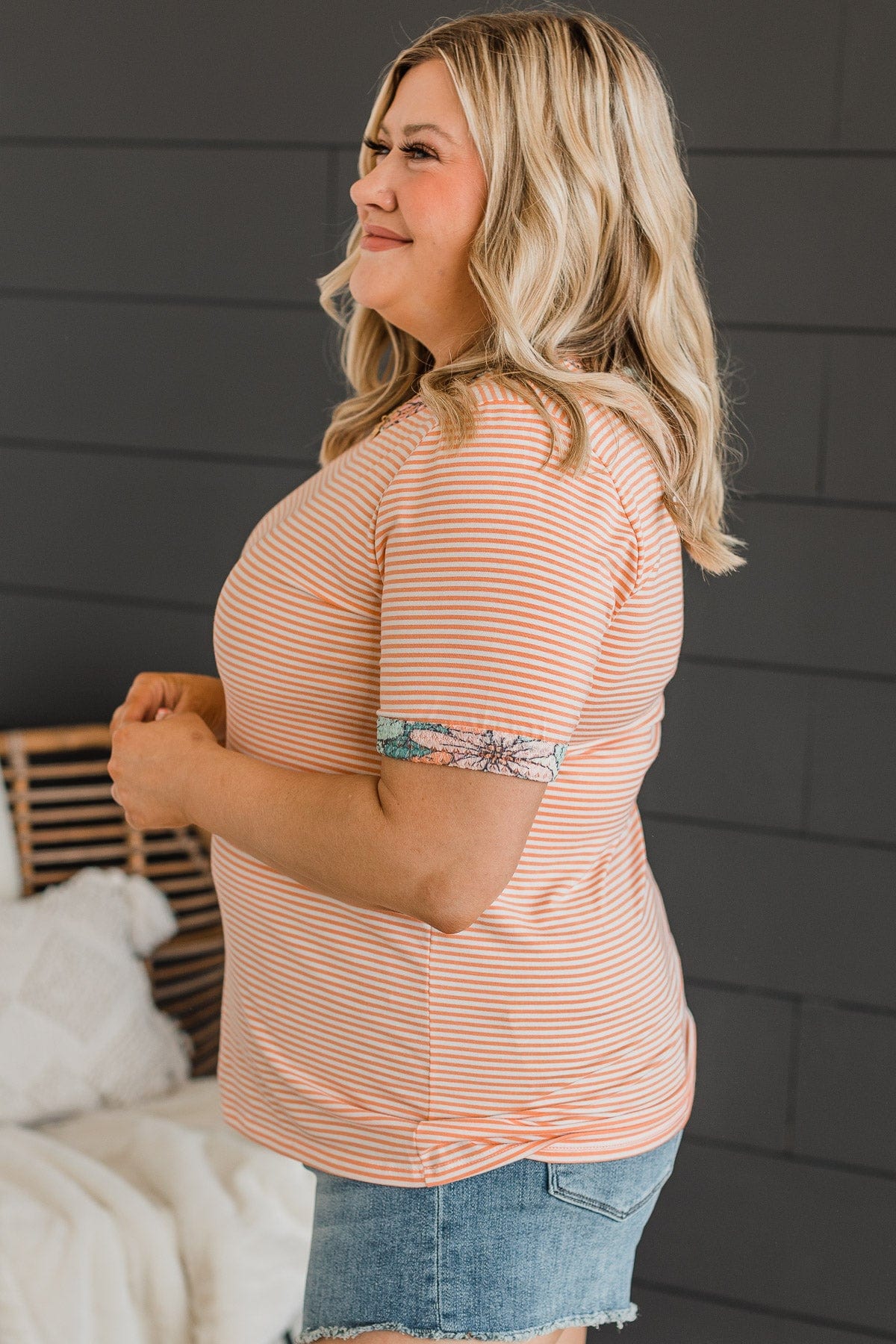 Keep In Touch Striped Top- Orange & Ivory