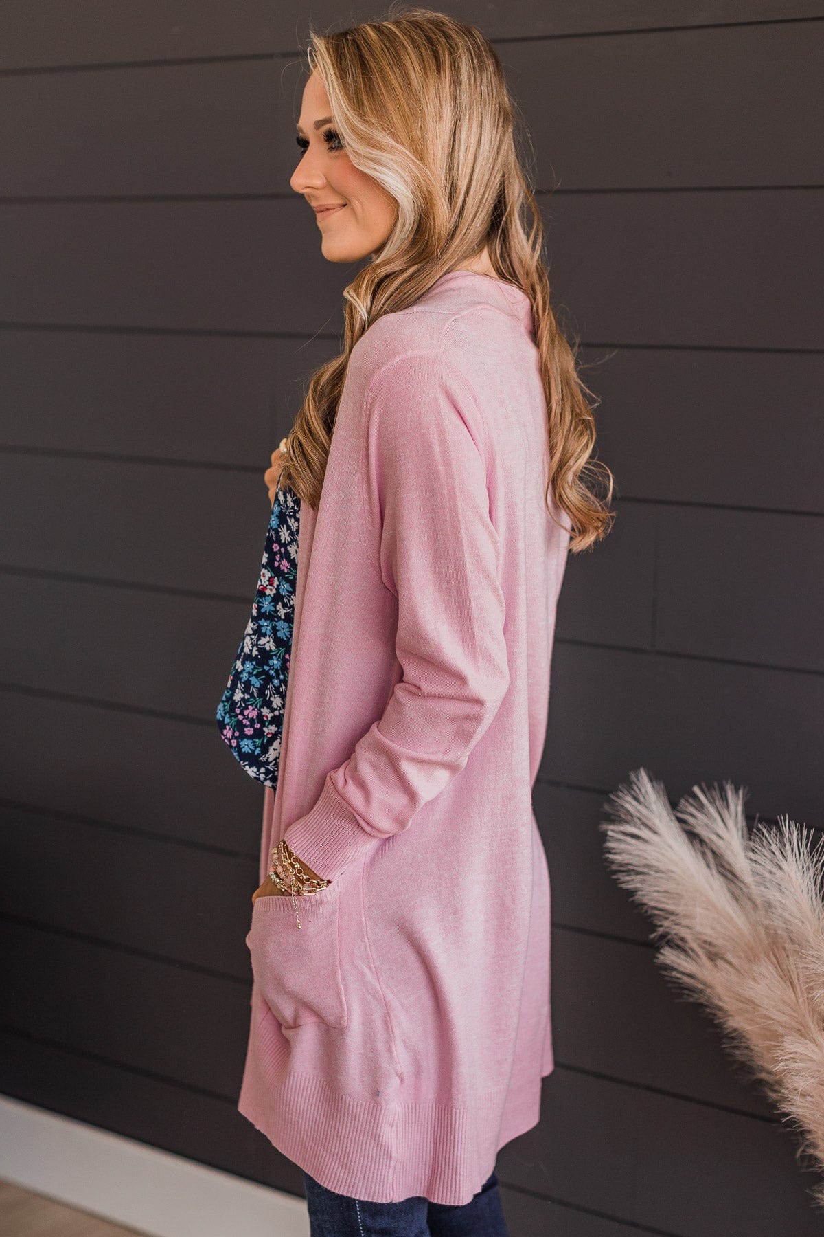 Lovely New Day Open Front Knit Cardigan- Light Pink