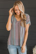 Feeling Sparks Knit Top- Charcoal, Mauve, & Blue