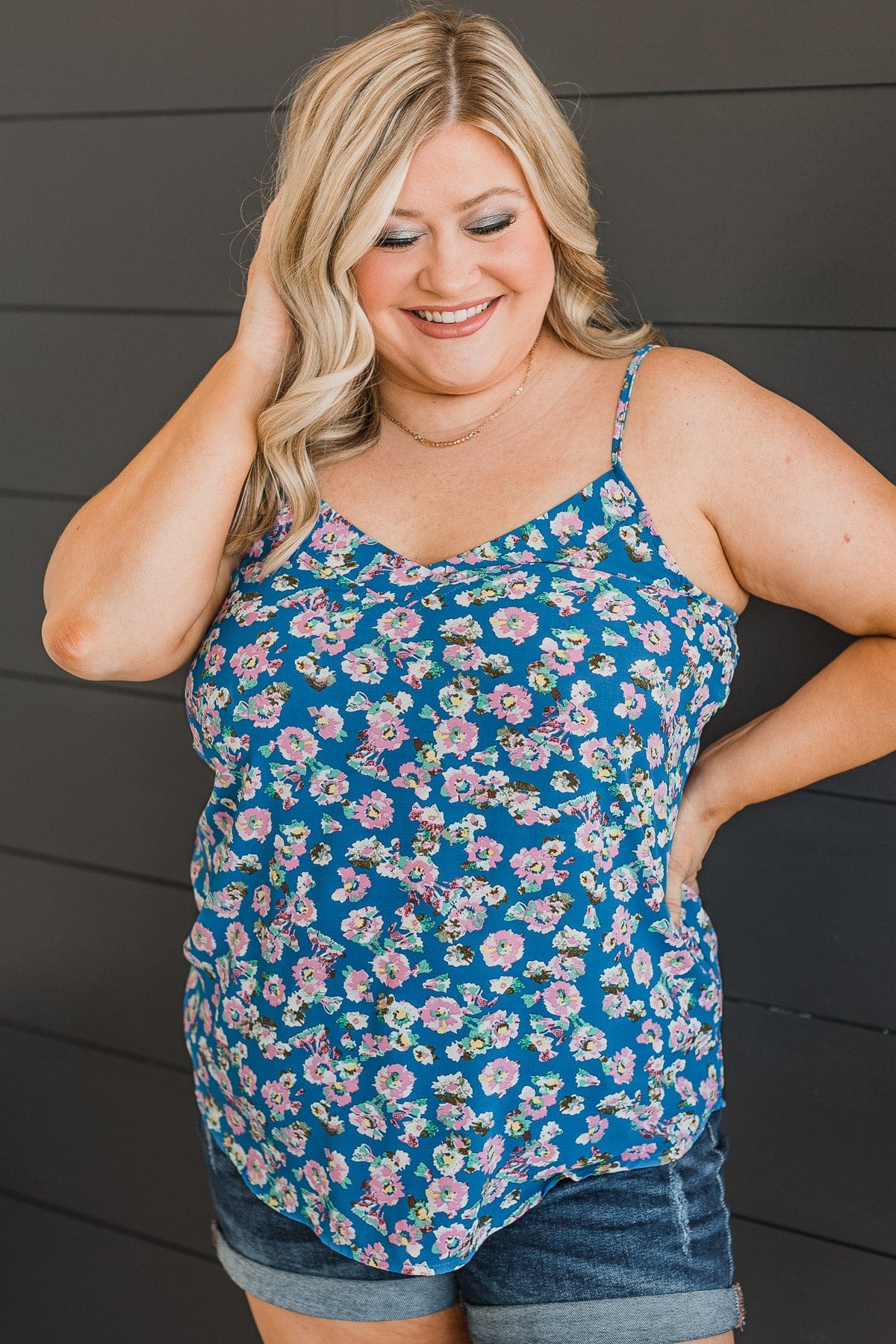 Ready For A Change Floral Tank Top- Dark Blue & Pink