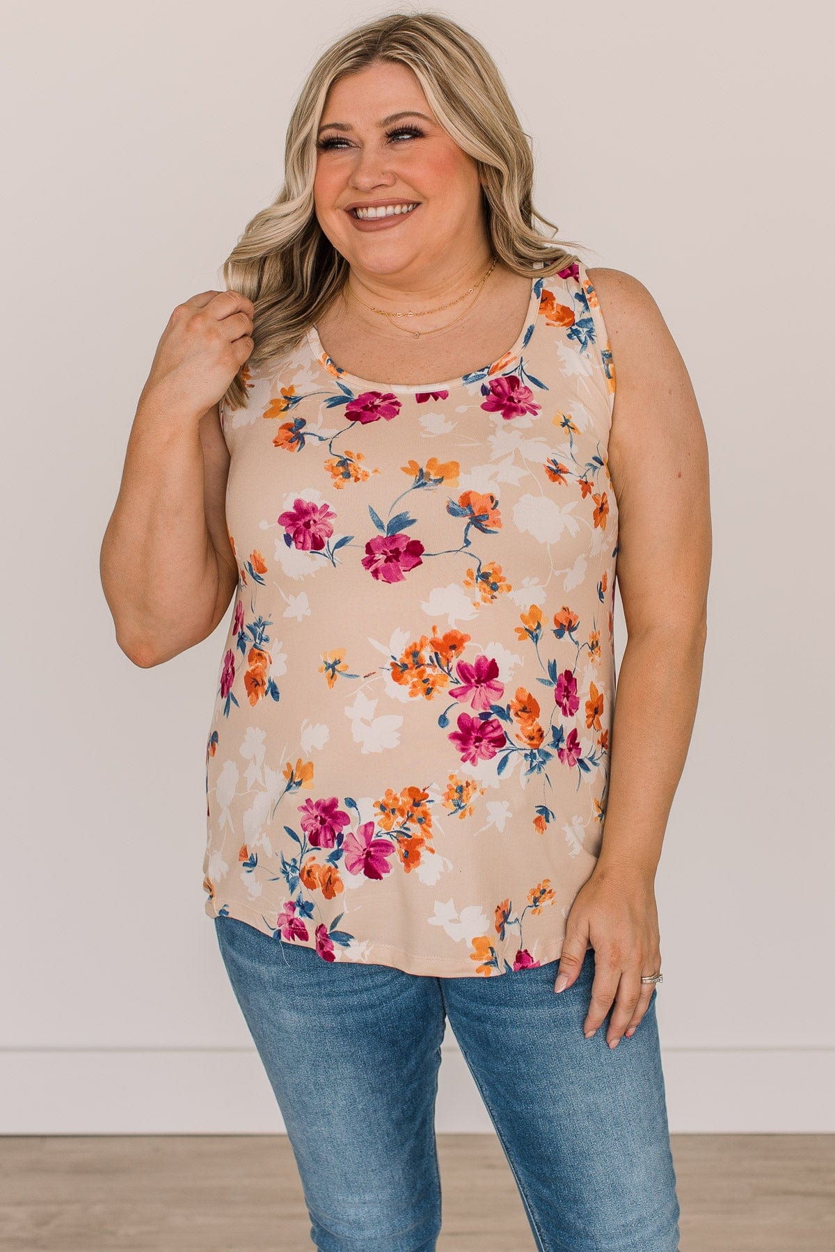 Make It Look Easy Floral Tank Top- Sand