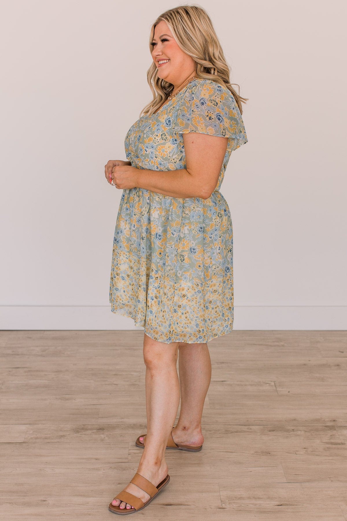 Bring On The Blooms Floral Dress- Sage