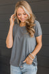 Without A Care Ribbed Knit Top- Grey