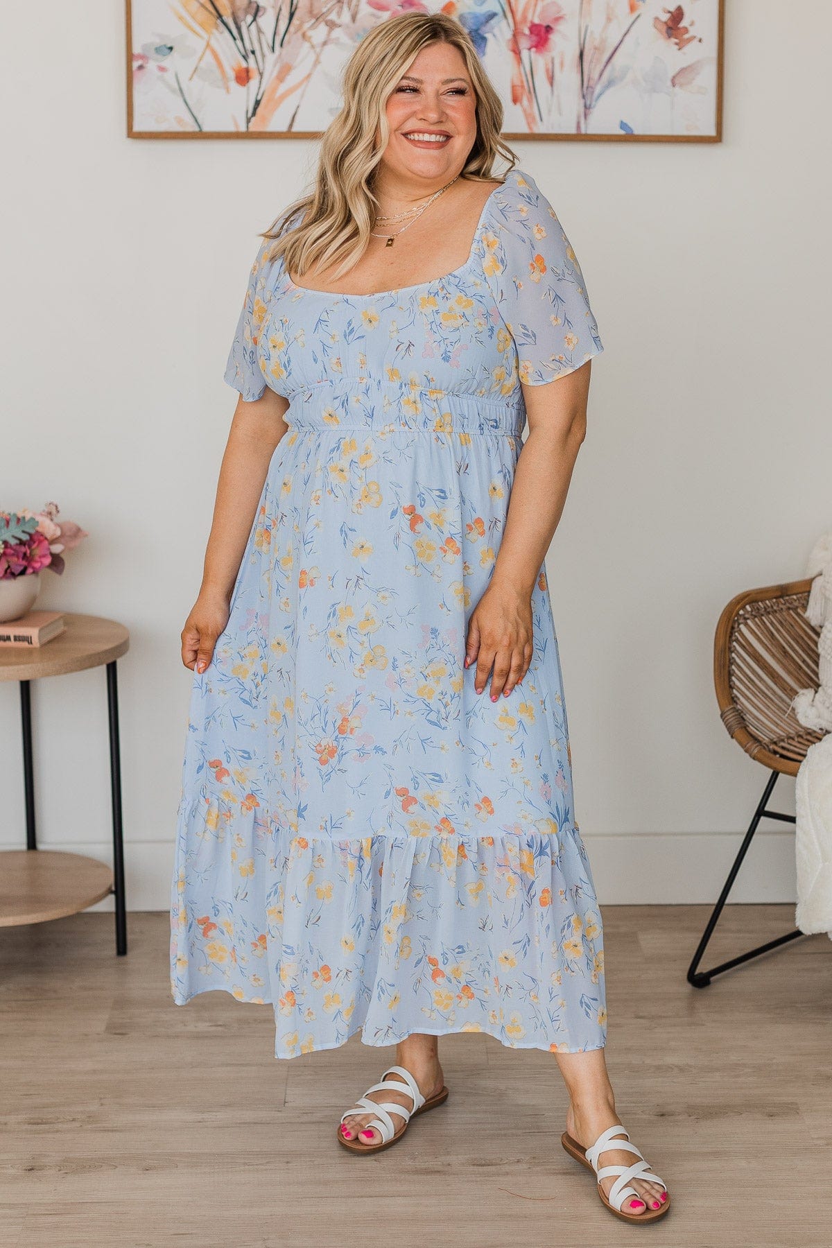 Dance It Out Floral Midi Dress- Light Blue