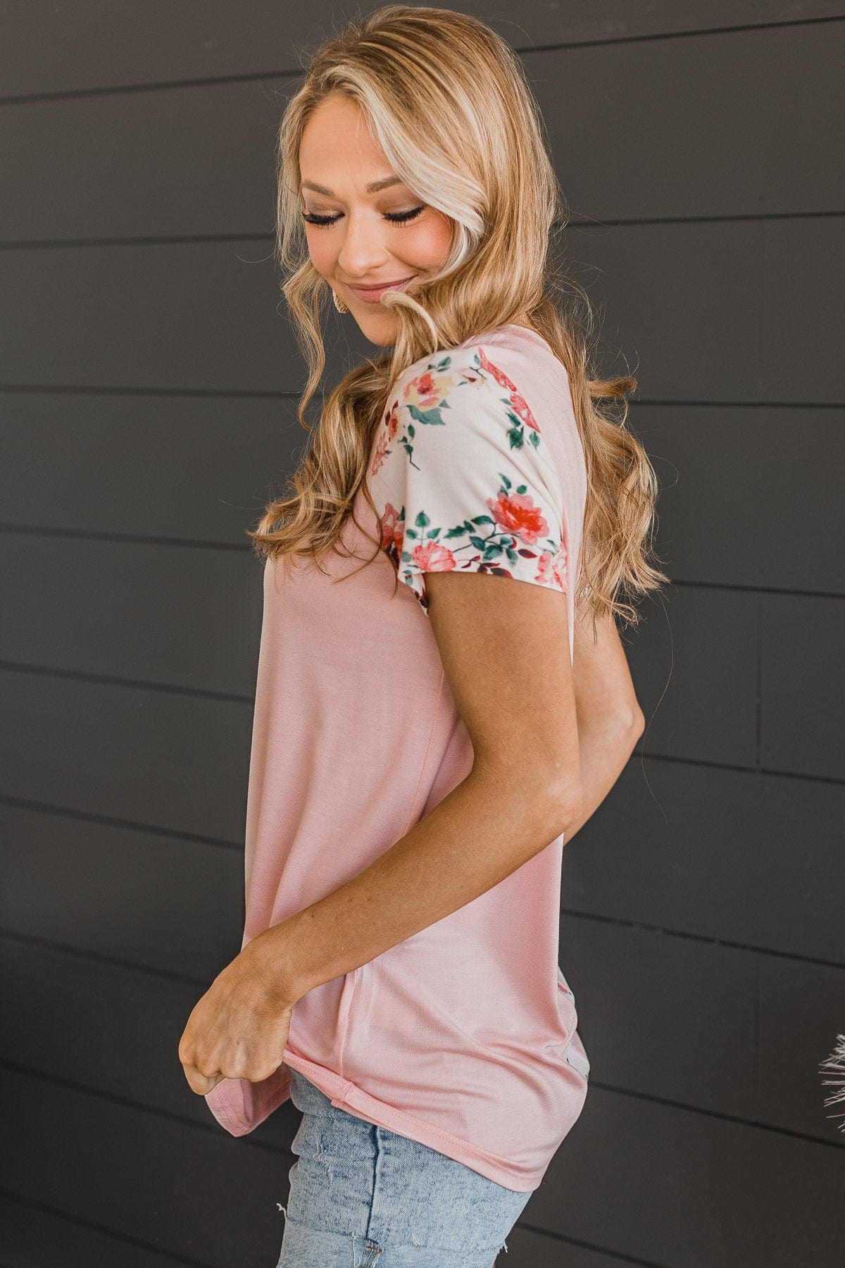 Delight My Heart Floral Sleeve Top- Blush