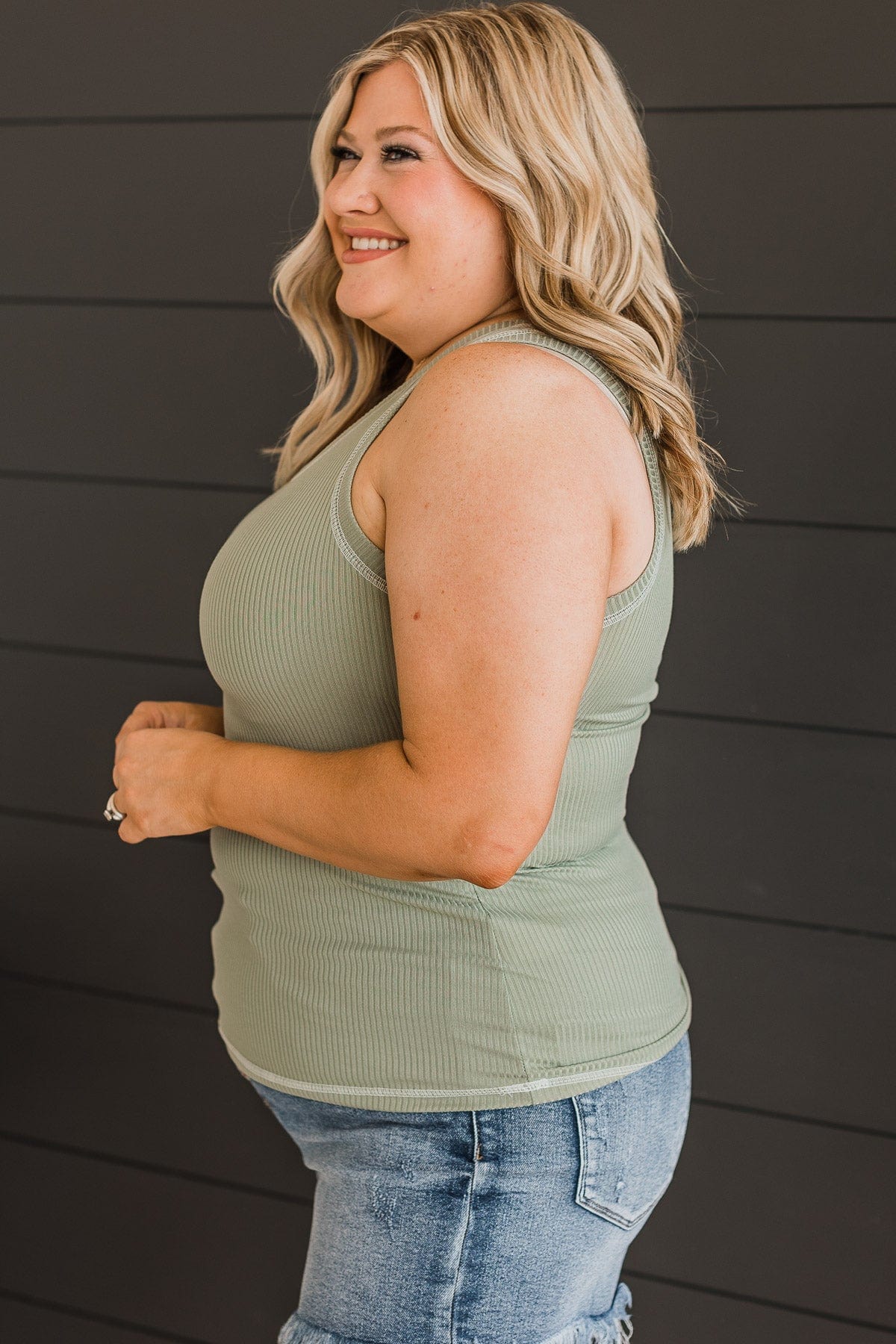 Good Attitude Ribbed Knit Tank Top- Sage