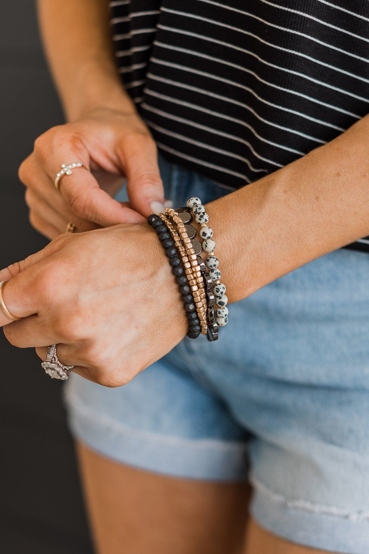 To The Nines Beaded Bracelet Set- Black