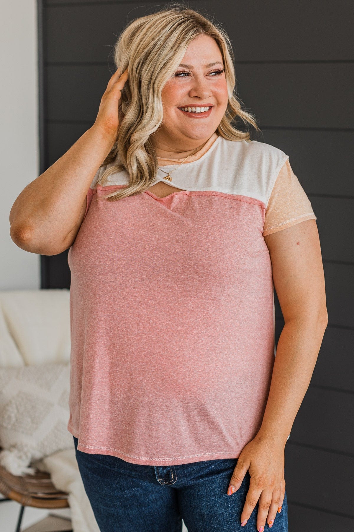 Meet Me Halfway Knit Top- Ivory & Pink