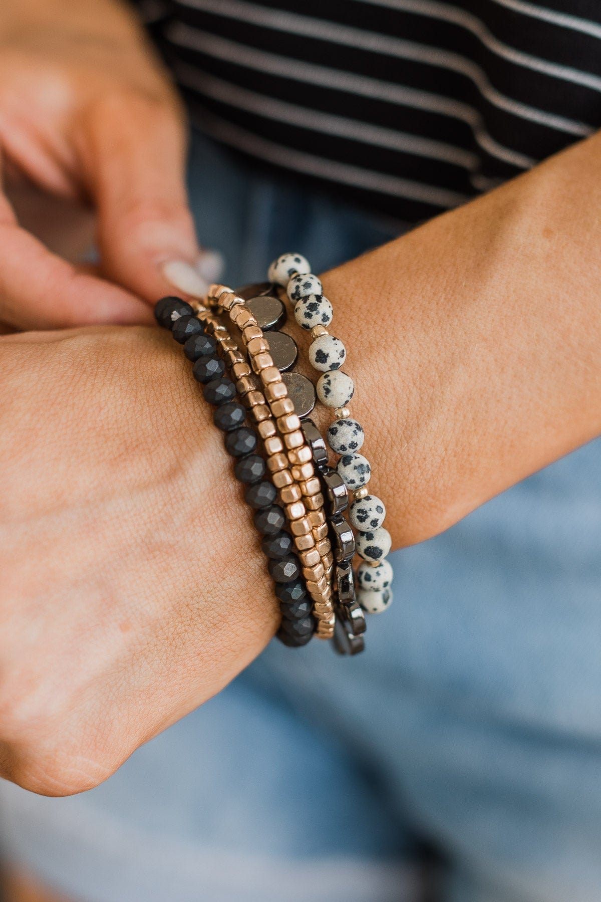 To The Nines Beaded Bracelet Set- Black