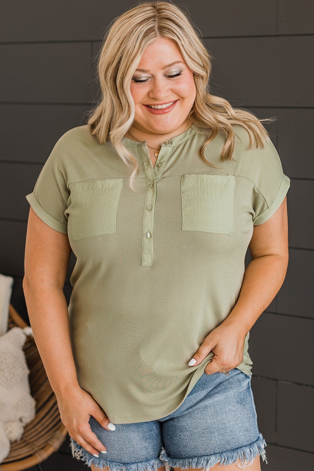 Happy Mindset Ribbed Knit Top- Sage