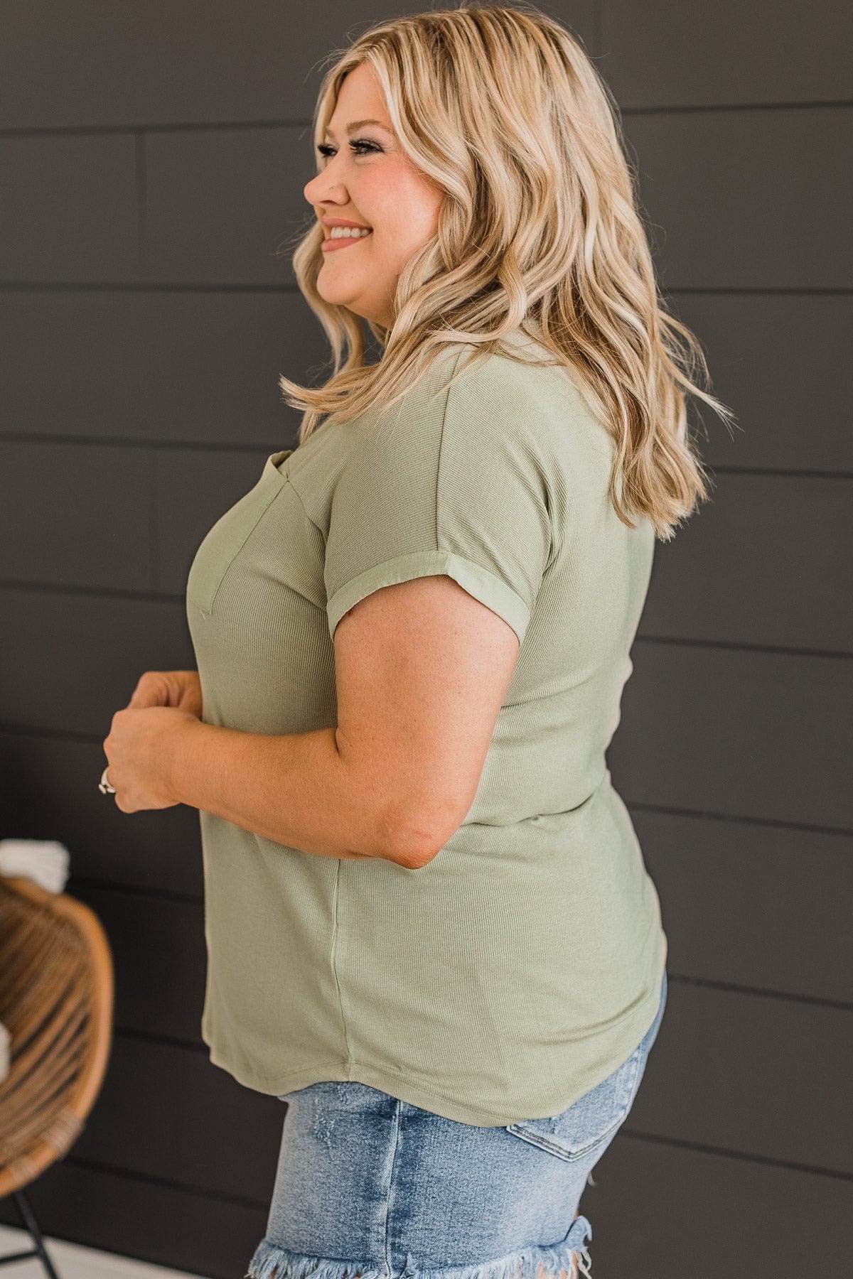 Happy Mindset Ribbed Knit Top- Sage