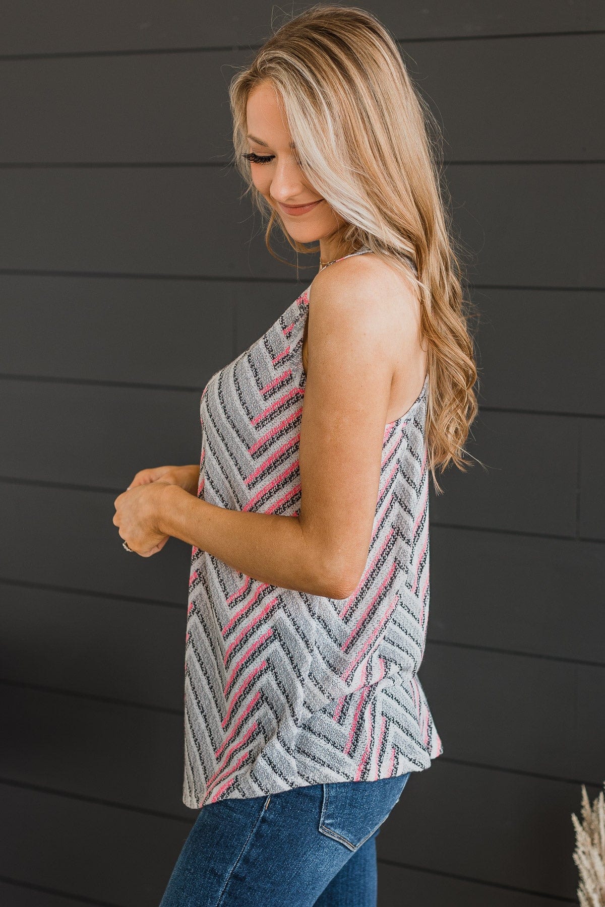 In The Mix Knit Tank Top- Grey & Neon Pink