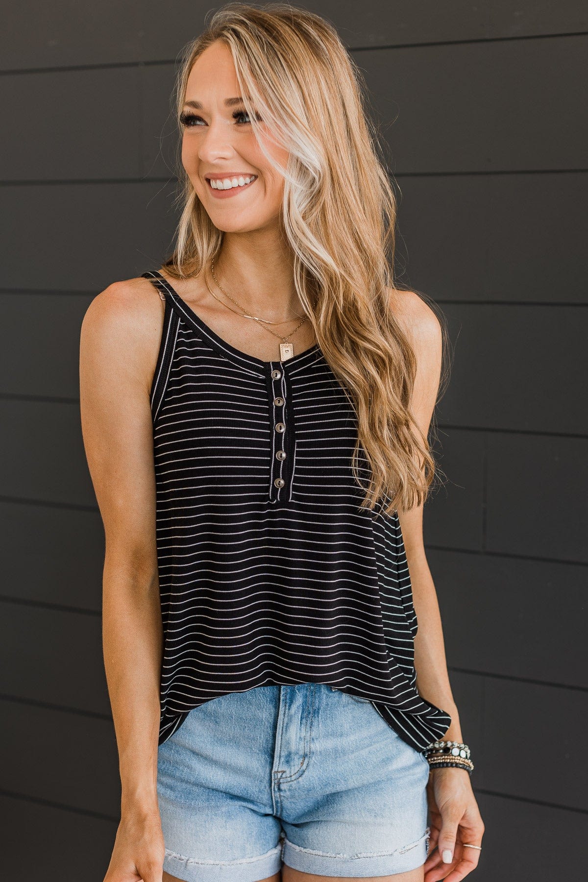 Catch You Later Striped Tank Top- Black