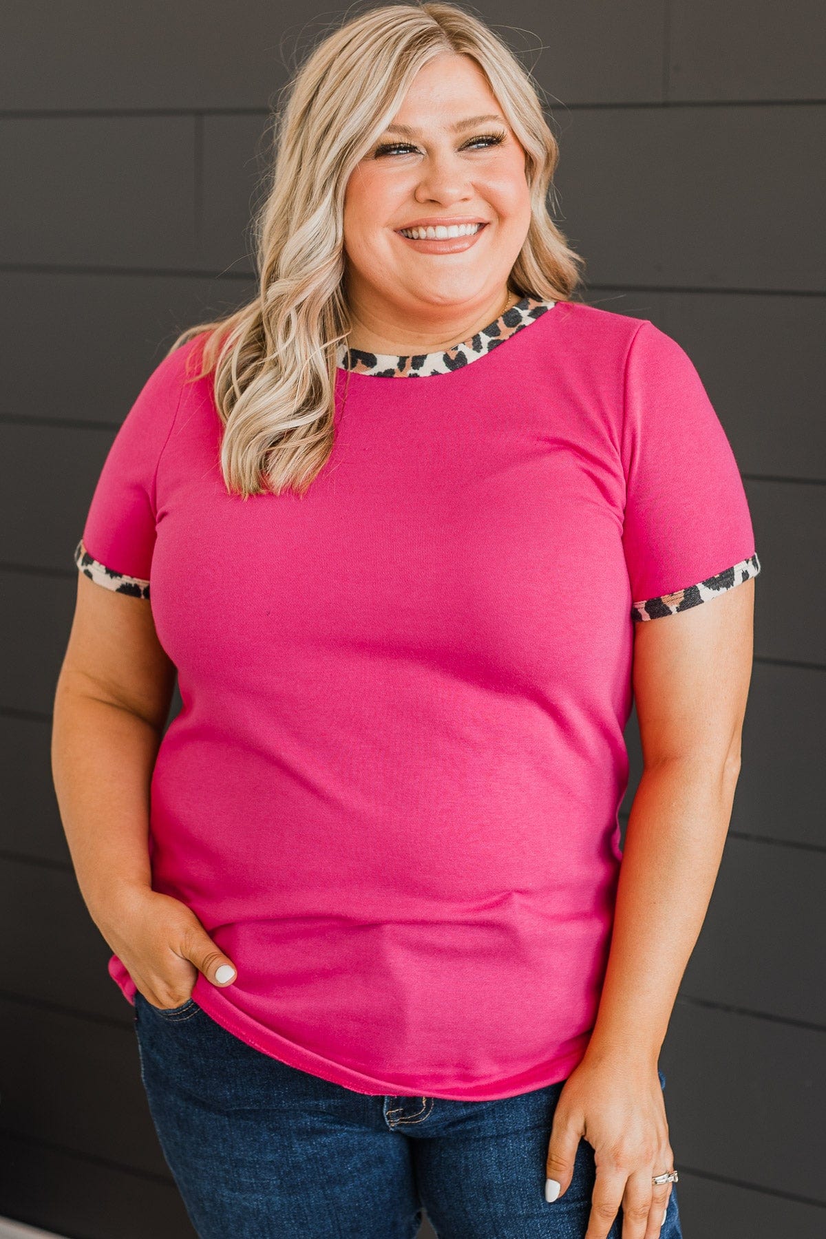 Keep You Close Knit Top- Hot Pink & Leopard