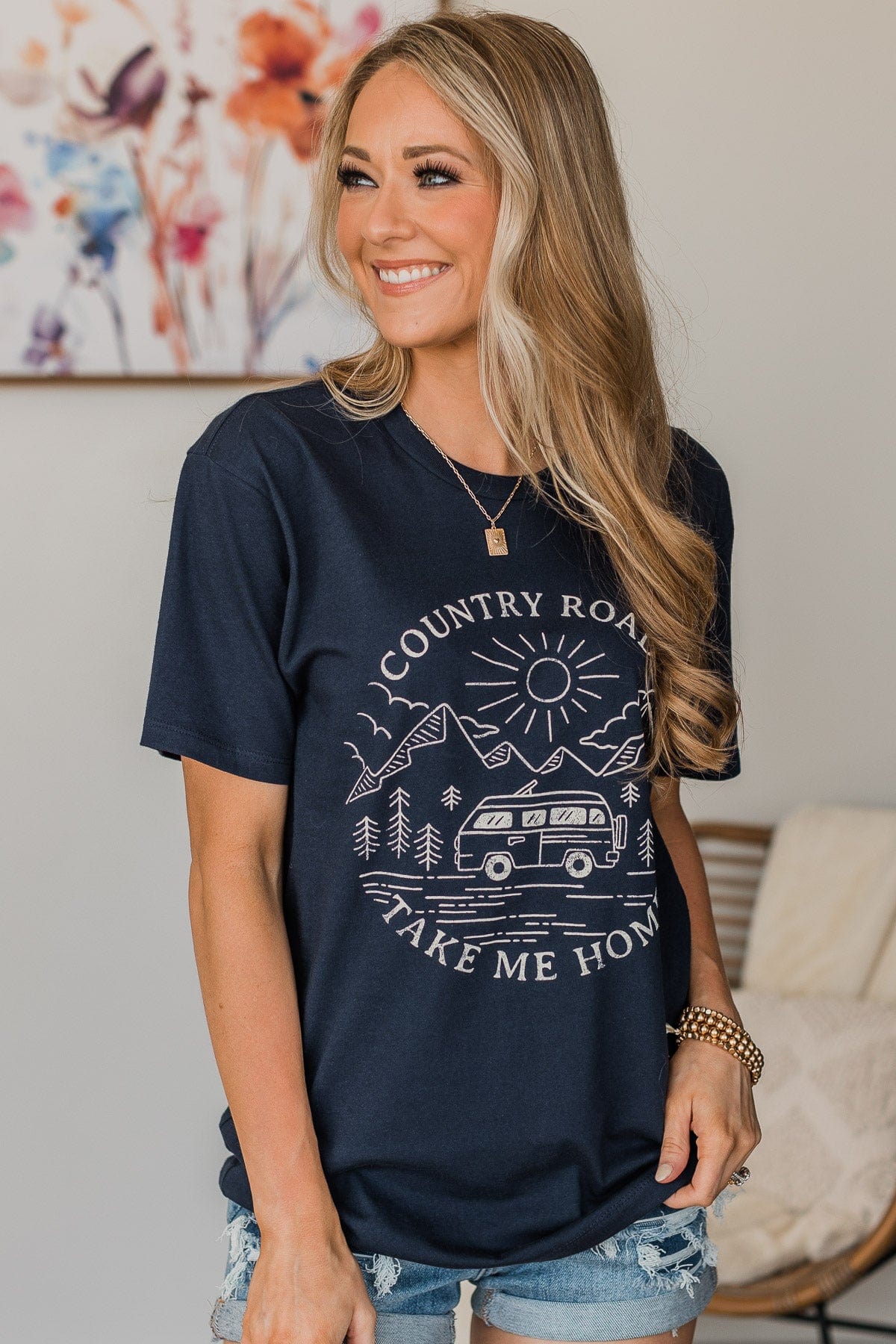 "Country Roads" Graphic Tee- Dark Navy