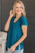My Favorite Hello V-Neck Top- Dark Teal