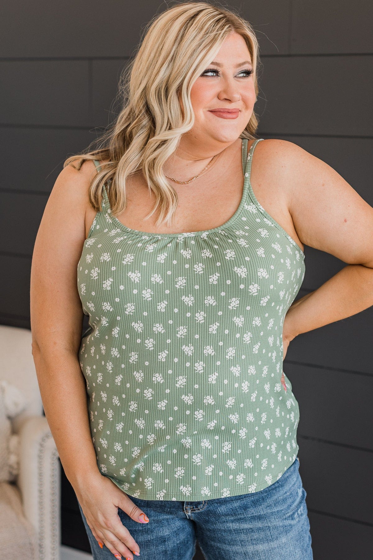 Just A Crush Floral Tank Top- Sage