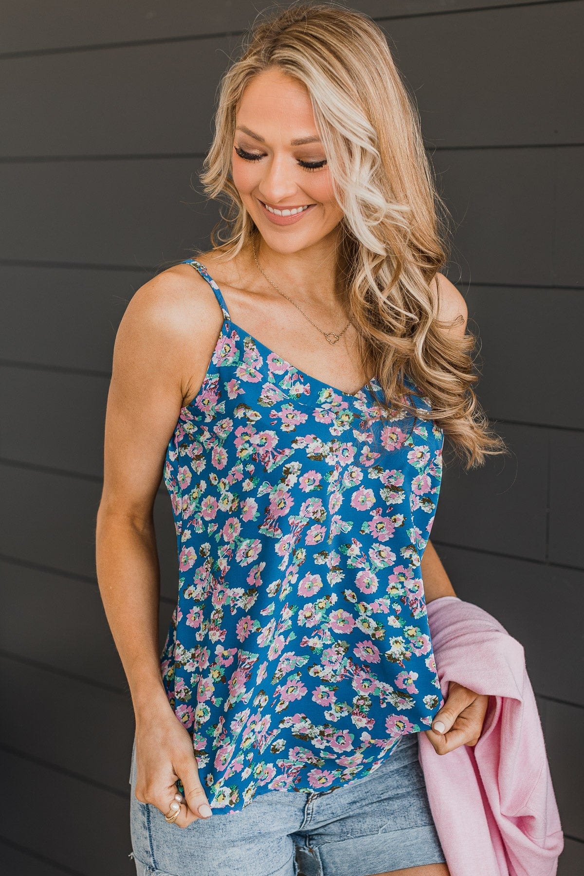 Ready For A Change Floral Tank Top- Dark Blue & Pink