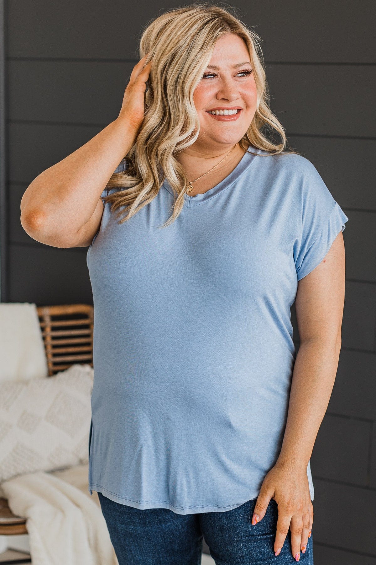 All Your Own Short Sleeve Top- Light Blue