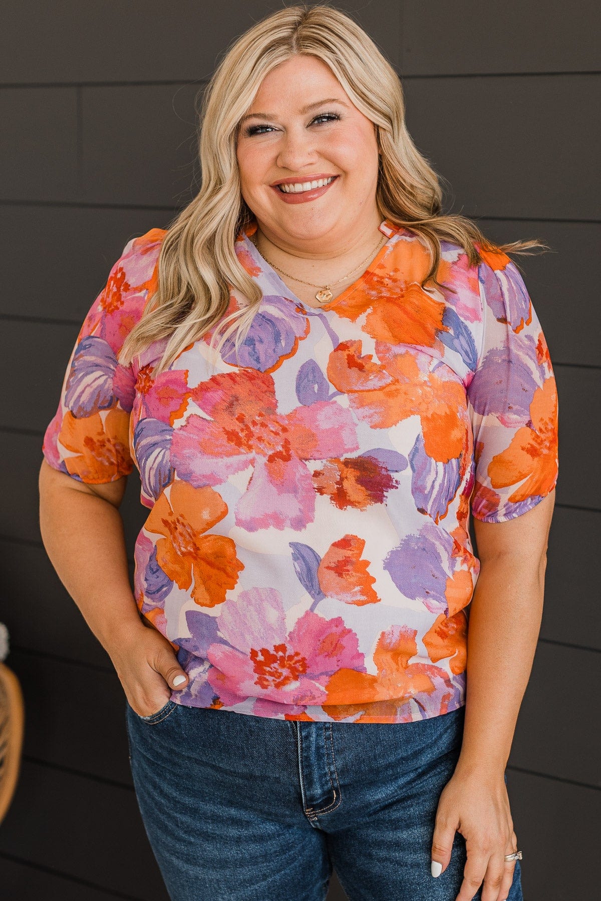 Sweet Connection Floral Top- Purple & Orange