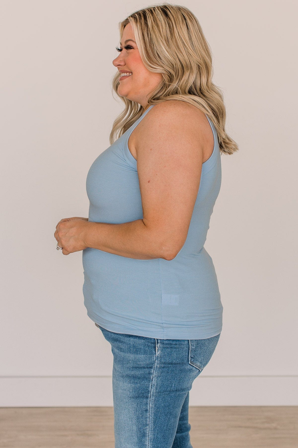 Holding On To Love Knit Tank Top- Powder Blue