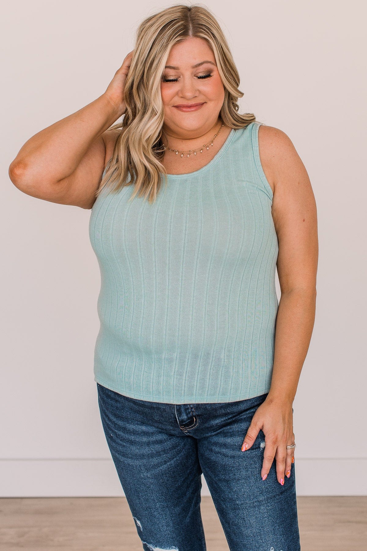 Make Your Point Knit Tank Top- Light Blue