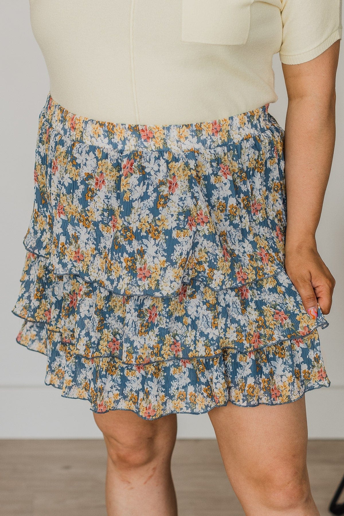 Let Love Bloom Floral Skirt- Dark Blue & Yellow