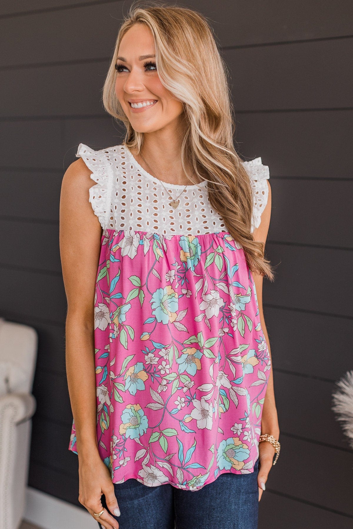 Fashionable In Floral Top- Ivory & Pink