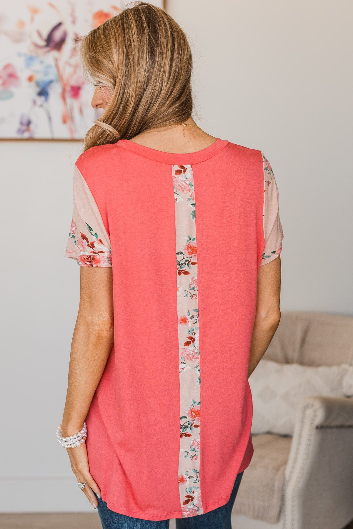 Delight My Heart Floral Sleeve Top- Coral