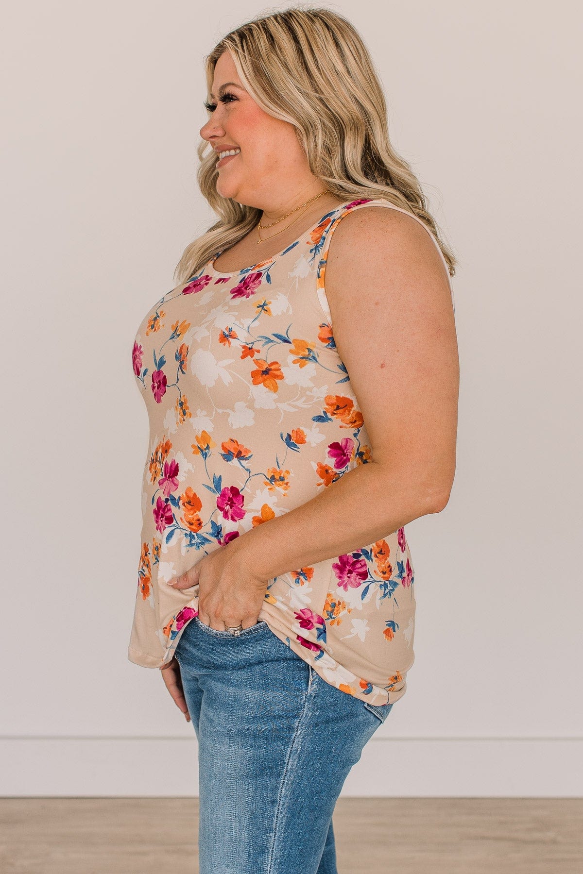 Make It Look Easy Floral Tank Top- Sand