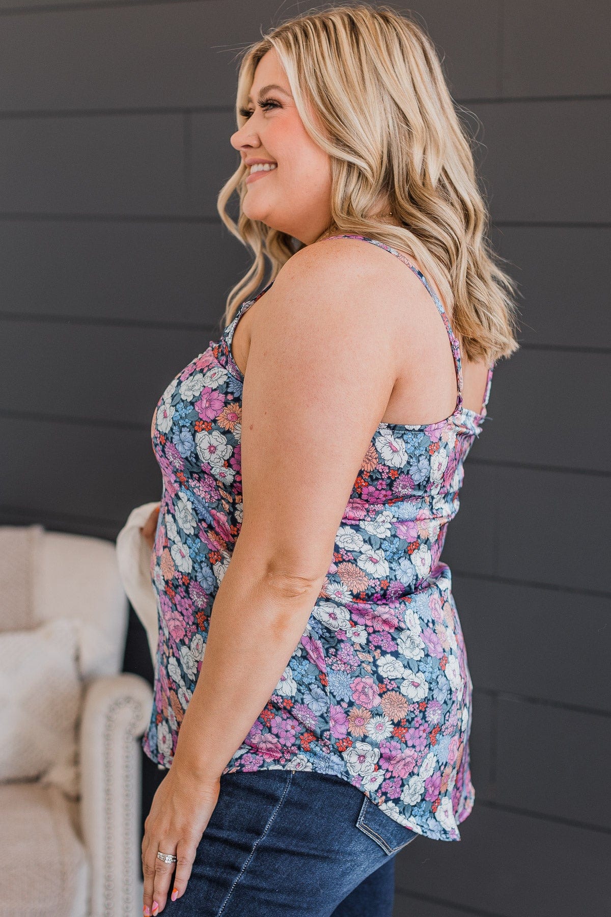 Ready For A Change Floral Tank Top- Navy