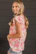 Stuck On Replay Ruffle Top- Ivory & Pink