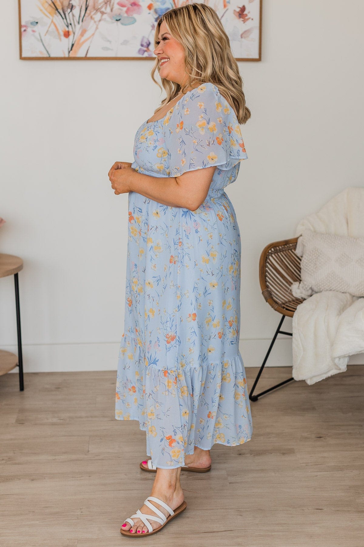 Dance It Out Floral Midi Dress- Light Blue
