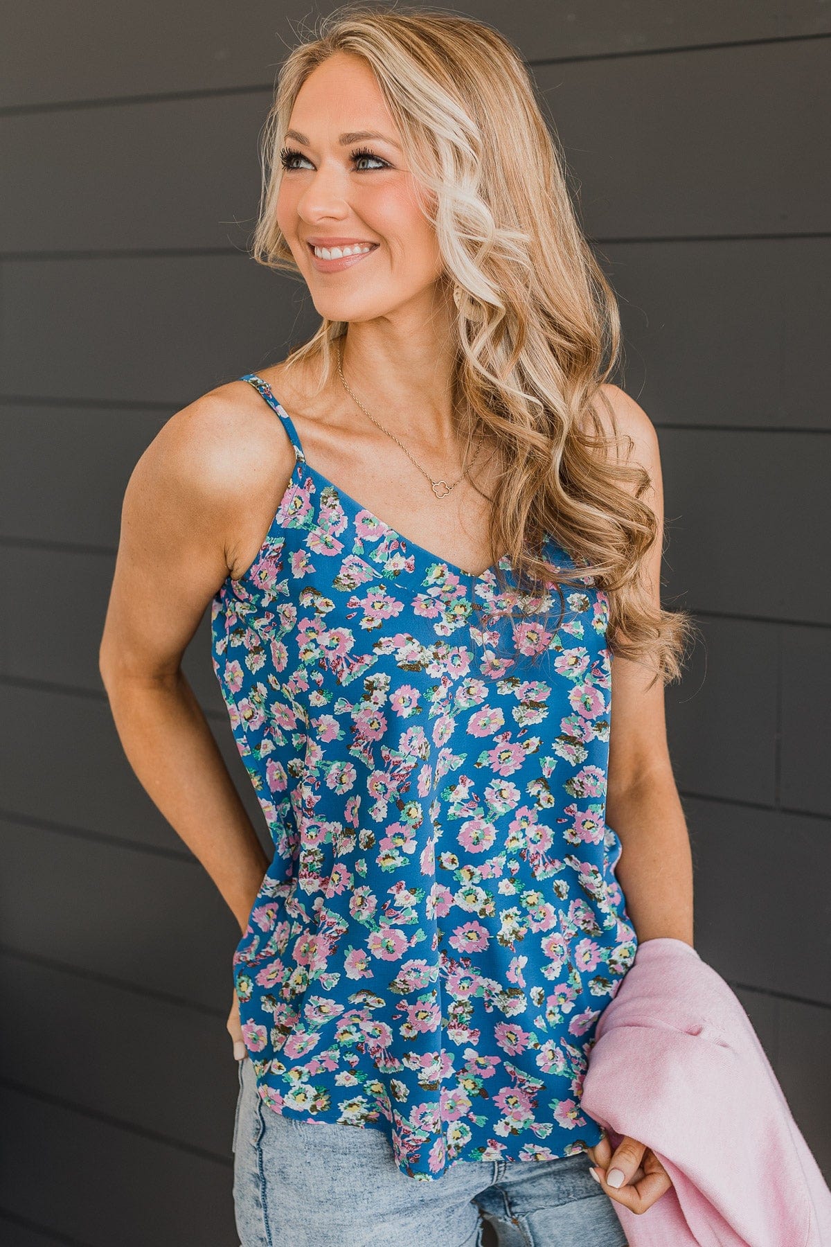 Ready For A Change Floral Tank Top- Dark Blue & Pink