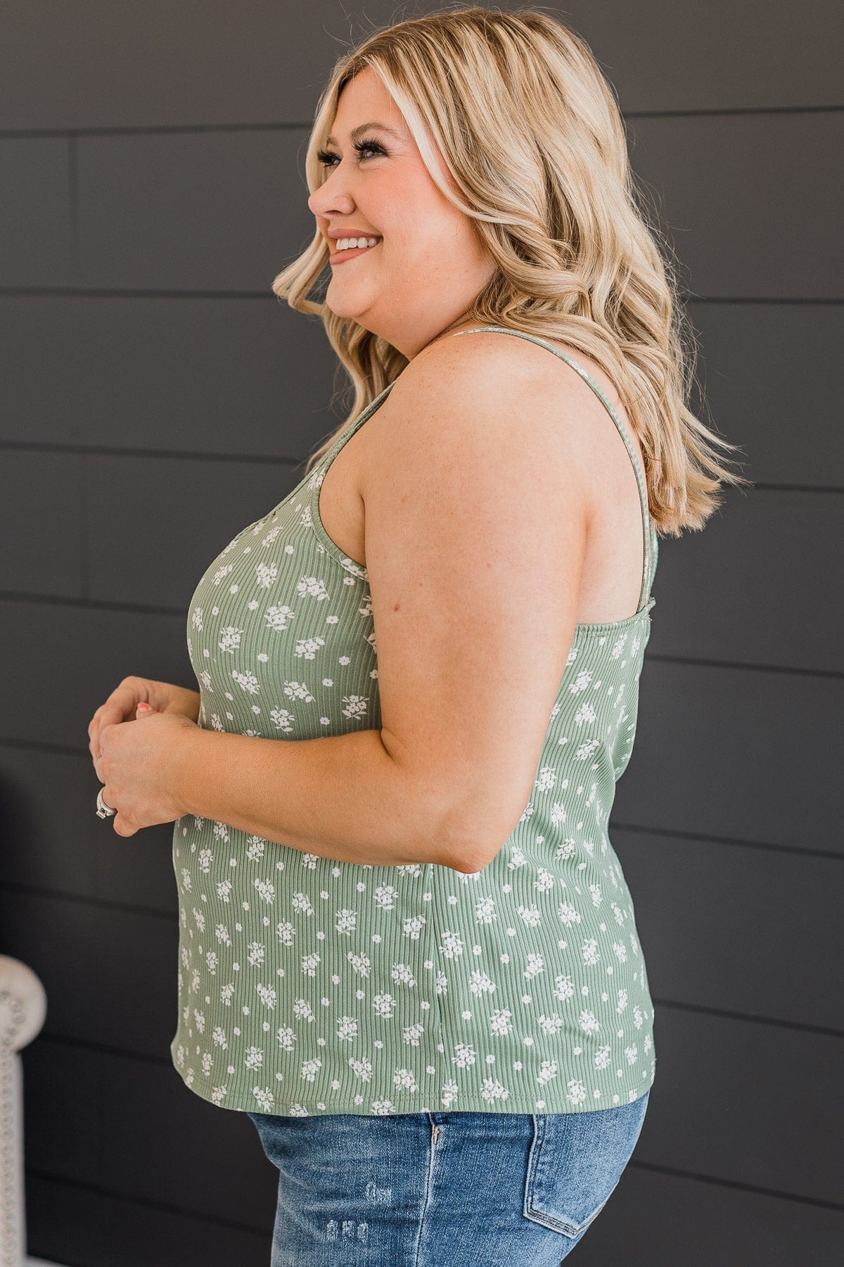 Just A Crush Floral Tank Top- Sage