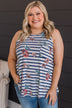 Got A Feeling Floral & Stripe Tank Top- Ivory & Navy