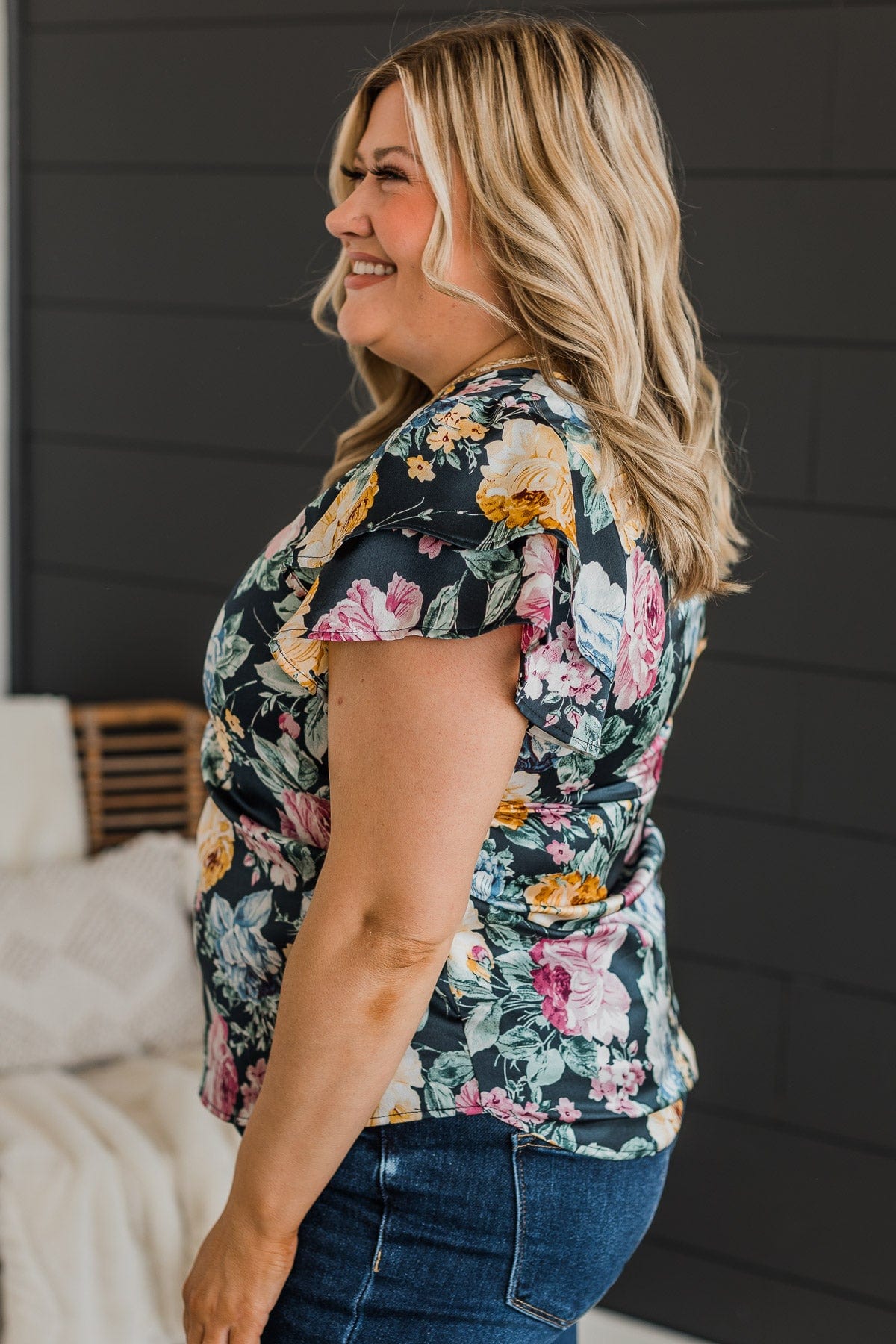 Wonderful Ways Floral Top- Navy