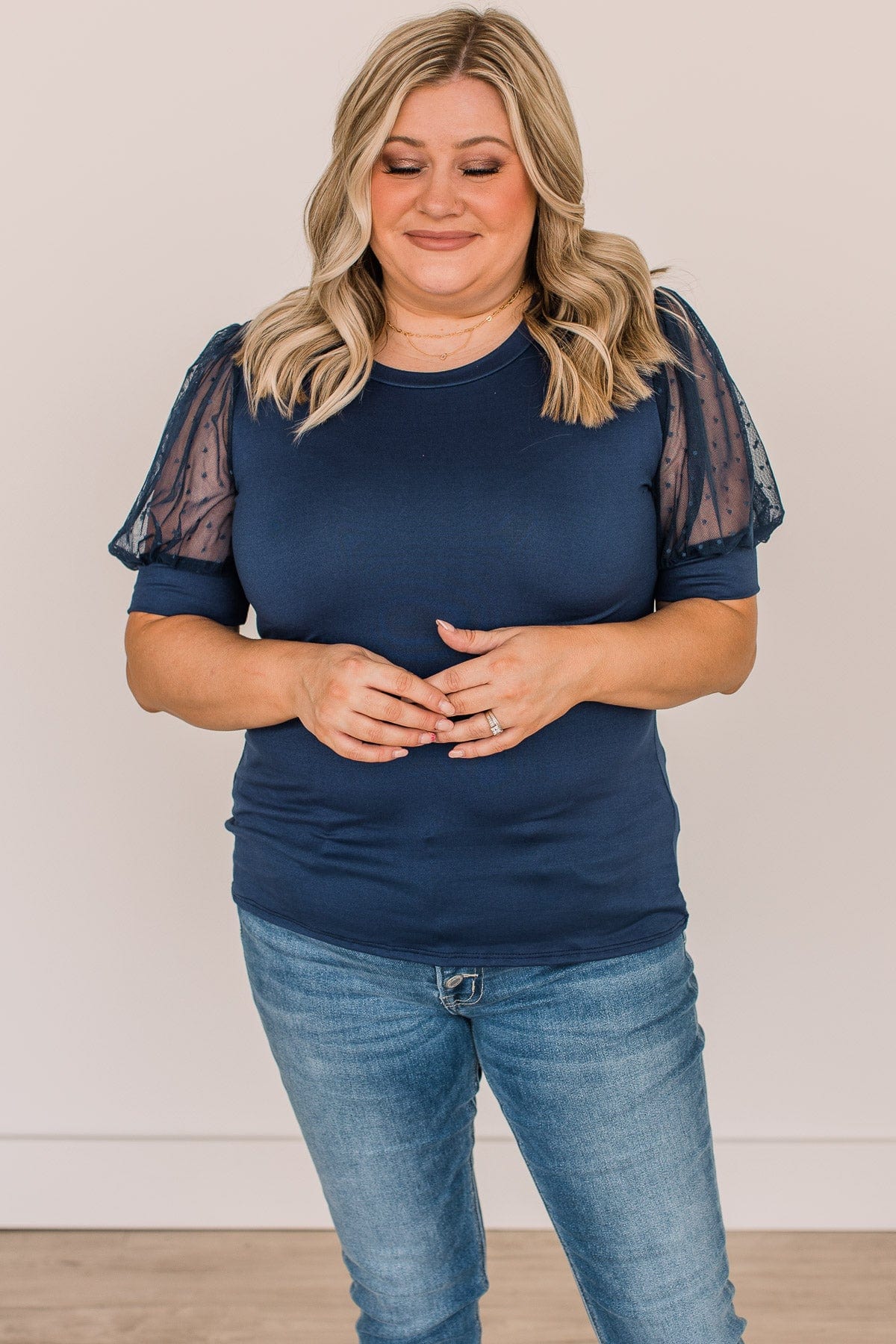 Sweet Success Puff Sleeve Top- Navy